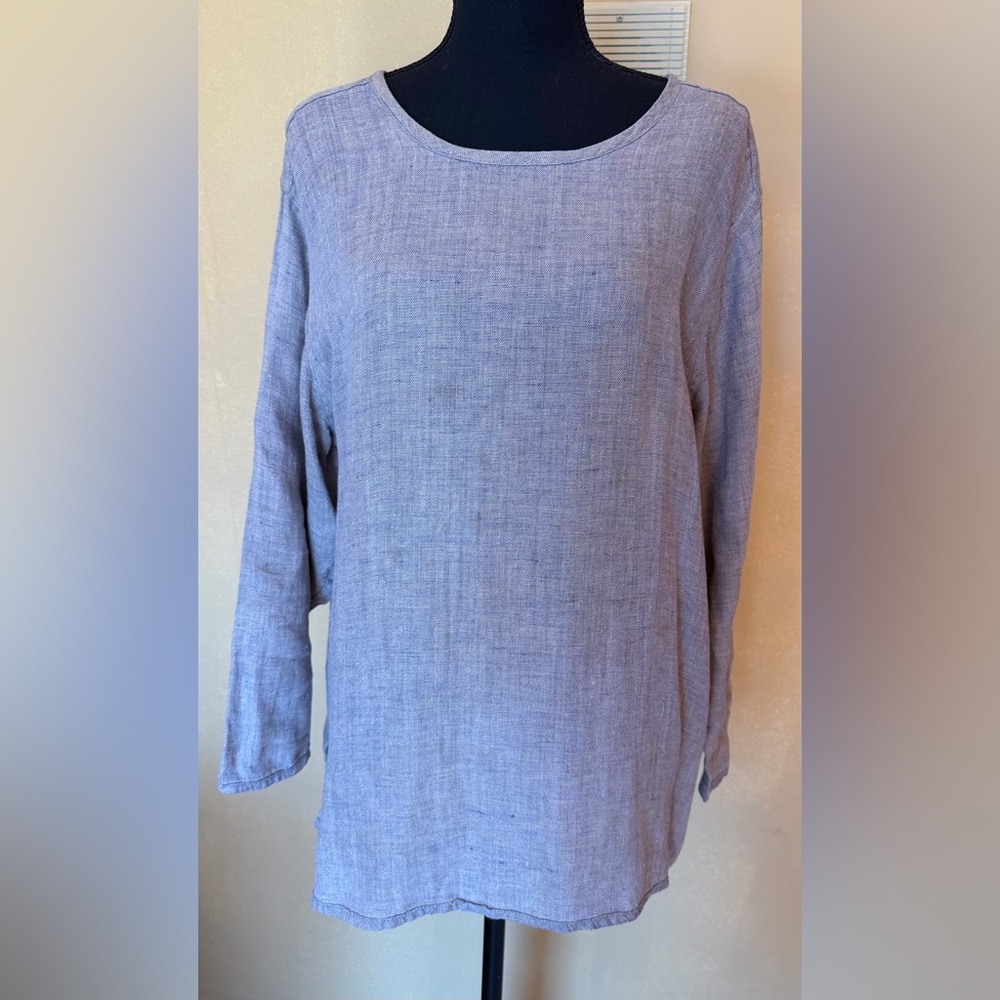 Flax Women's Light Gray Linen Blouse